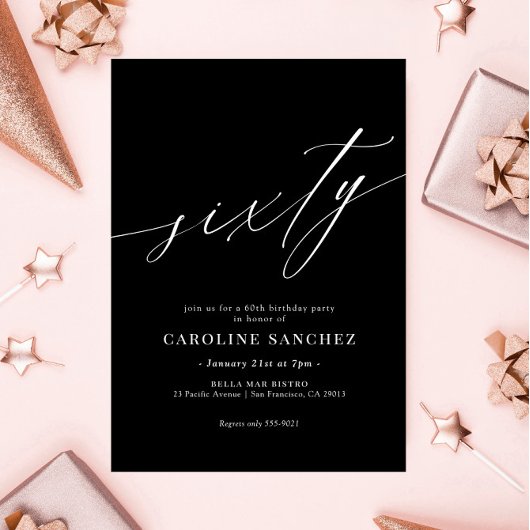 Elegant Moderne Calligrafie 60th Birthday Kaart