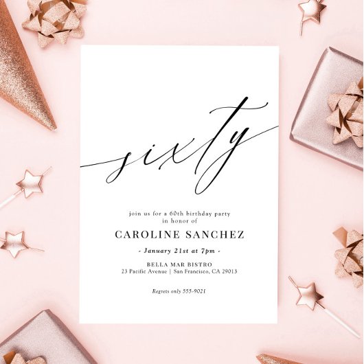 Elegant Moderne Calligrafie 60th Birthday Kaart