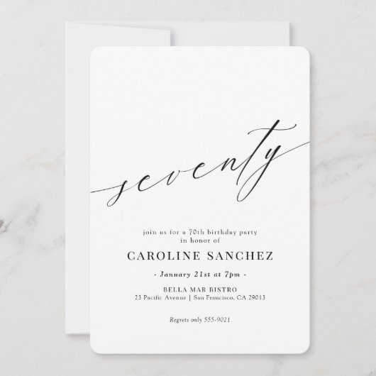 Elegant Moderne Calligrafie 70e verjaardag Kaart (Voorkant)