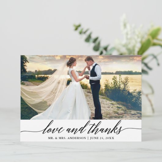 Elegant Moderne Calligrafie Love Bedankt Wedding (Staand voorkant)
