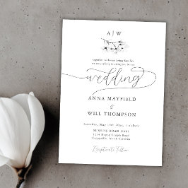 Elegant Moderne Calligrafie Magnolia Crest Wedding Kaart