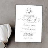 Elegant Moderne Calligrafie Magnolia Crest Wedding Kaart
