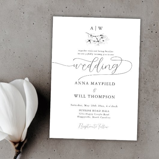 Elegant Moderne Calligrafie Magnolia Crest Wedding Kaart