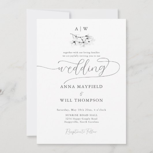 Elegant Moderne Calligrafie Magnolia Crest Wedding Kaart (Voorkant)
