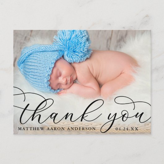 Elegant Moderne Calligrafie Nieuwe baby Dank je B Briefkaart (Voorkant)