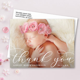 Elegant Moderne Calligrafie Nieuwe baby Dank je Briefkaart