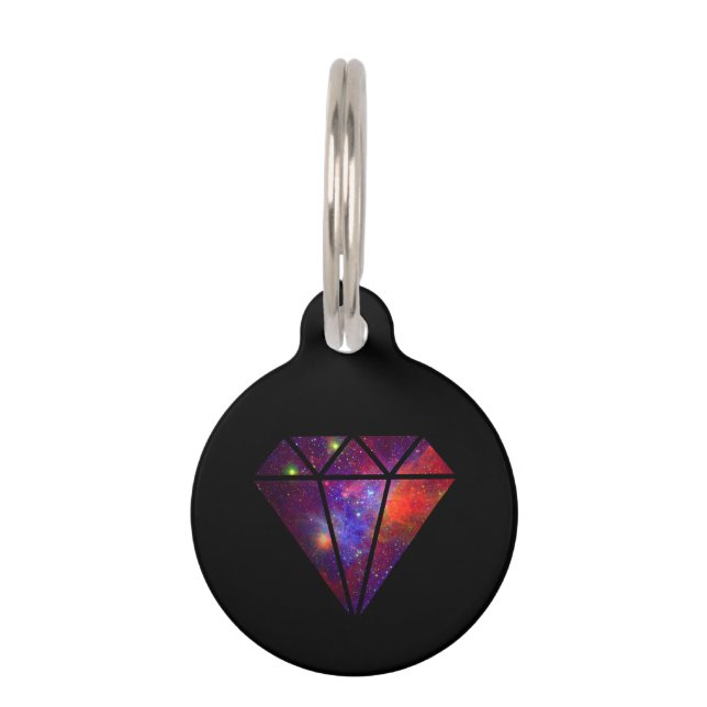 elegant moderne diamantnevel kleurrijk roze zwart huisdierpenning (Voorkant)