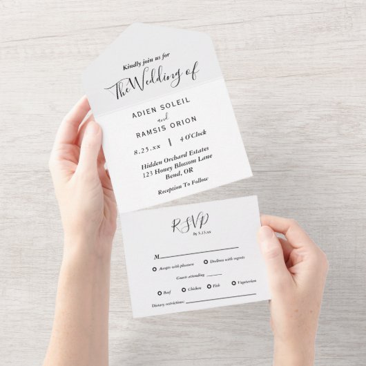 Elegant Moderne Dieetbeperkingen RSVP Wedding All In One Uitnodiging (Afscheurbaar)
