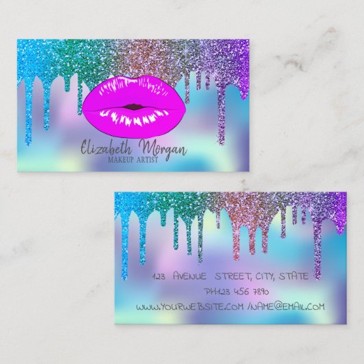 Elegant Moderne Drivers Holographic Lips Makeup Visitekaartje (Voorkant / Achterkant)