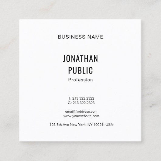 Elegant moderne, eenvoudige, professionele rendabe vierkante visitekaartje (Voorkant)