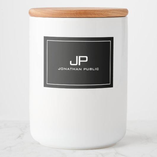 Elegant Moderne Eenvoudige Sjabloon Monogram Voedselcontainer Etiket (Voorkant)