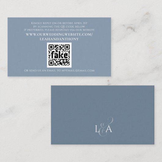 Elegant Moderne Eenvoudige Stusty Blue QR Code Informatiekaartje (Voorkant / Achterkant)