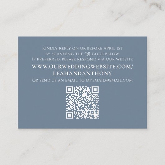 Elegant Moderne Eenvoudige Stusty Blue QR Code Web Informatiekaartje (Voorkant)