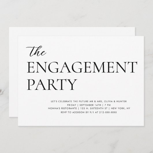 Elegant Moderne Engagement Party Kaart (Voorkant / Achterkant)