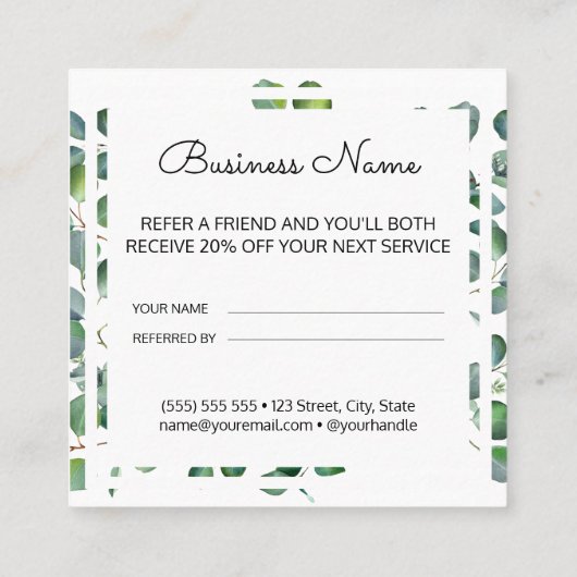 Elegant Moderne Eucalyptus Een vriend raadplegen Aanbevelingskaartje (Achterkant)