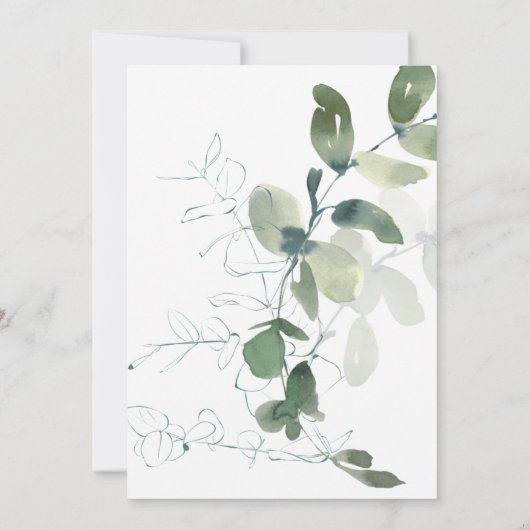 Elegant Moderne Eucalyptus Waterverf Weddenschap Kaart (Achterkant)