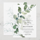 Elegant Moderne Eucalyptus Waterverf Weddenschap Kaart (Voorkant / Achterkant)