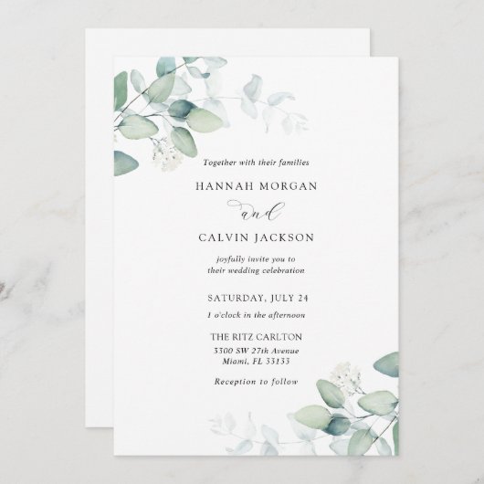 Elegant Moderne Eucalyptus Weddenschap Kaart (Voorkant / Achterkant)