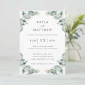 Elegant Moderne Eucalyptus Weddenschap Kaart (Staand voorkant)