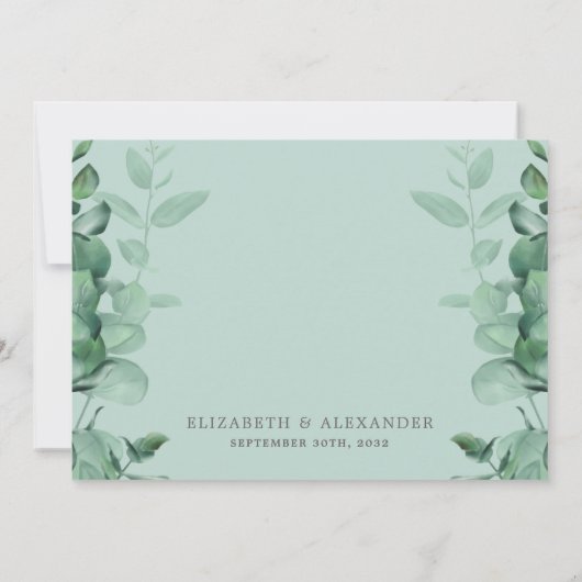 Elegant moderne eucalyptusbruinhuwfoto save the date (Achterkant)