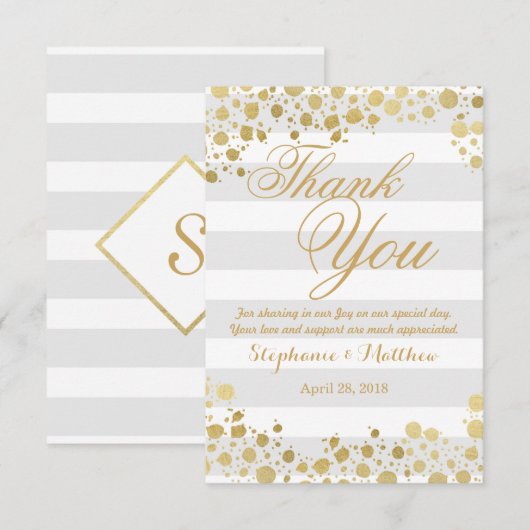 Elegant moderne Faux Gold-Spletters en stripes Bedankkaart (Voorkant / Achterkant)