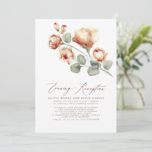 Elegant Moderne Floral Herfst Evening Reception Kaart (Staand voorkant)