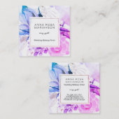 *~* Elegant Moderne Floral Vibrant Waterverf Vierkante Visitekaartje (Voorkant / Achterkant)