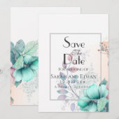 Elegant moderne florale save the date (Voorkant / Achterkant)