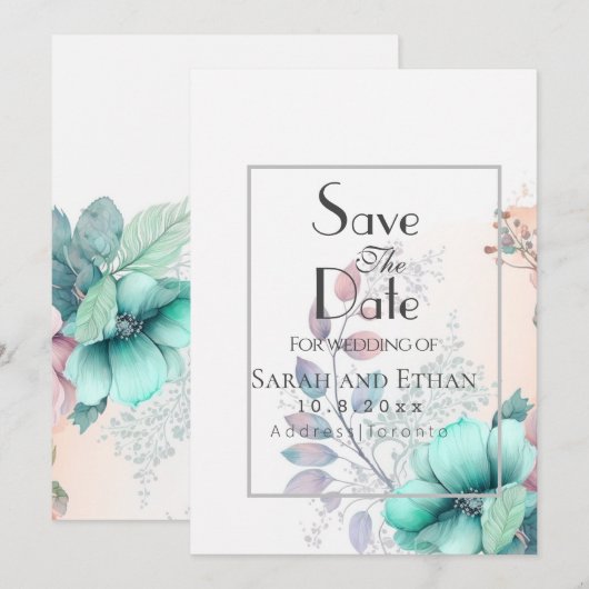 Elegant moderne florale save the date (Voorkant / Achterkant)