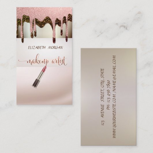 Elegant moderne gistdruppels, lippenstift visitekaartje (Voorkant / Achterkant)