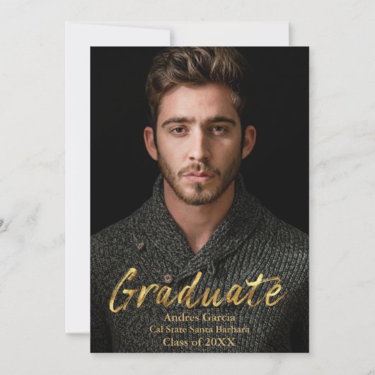 Elegant Moderne Gold Text Overlay Afstuderen Foto Aankondiging (Voorkant)