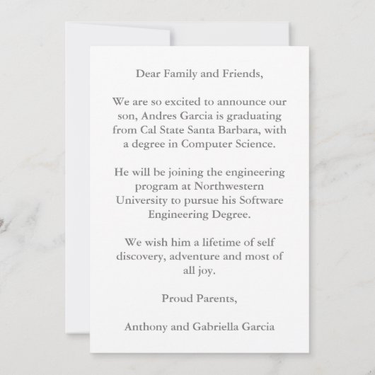 Elegant Moderne Gold Text Overlay Afstuderen Foto Aankondiging (Achterkant)