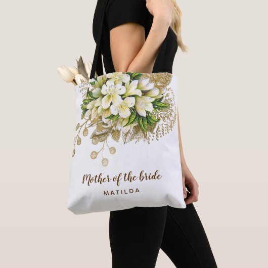 Elegant moderne goudbloem-moeder van de bruid tote bag (Dichtbij)