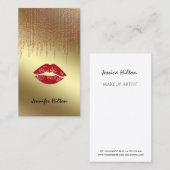Elegant moderne gouden rode lippen visitekaartje (Voorkant / Achterkant)