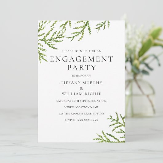 Elegant Moderne Greenery Engagement Party nodigt u Kaart (Staand voorkant)