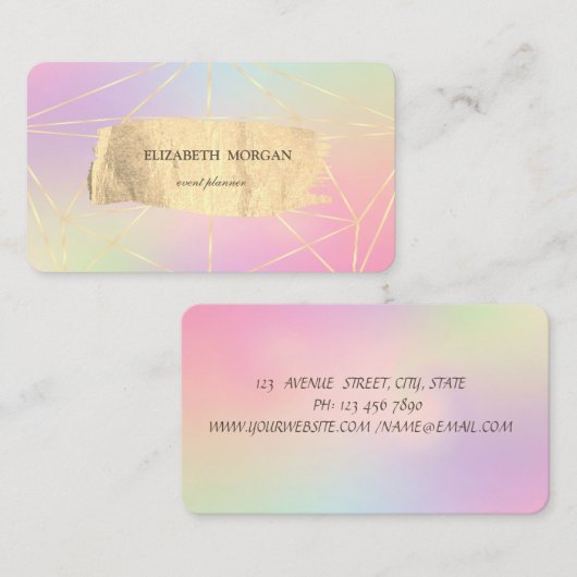 Elegant Moderne Holographic Gold Brush Stroke Line Visitekaartje (Voorkant / Achterkant)