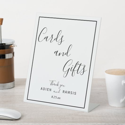 Elegant moderne huwelijkskaarten en cadeaubonnen reclamebord met voetstuk (Insitu)