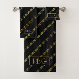 Elegant Moderne Initialen Black Dotted Gold Lines Bad Handdoek