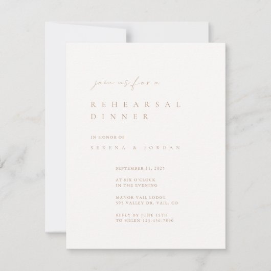 Elegant Moderne Ivory Rehearsal Dinner Invitation Kaart (Voorkant)