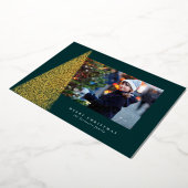 Elegant moderne kerstboom met één foto groen goud folie feestdagenkaart (Gedraaid)
