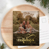 Elegant Moderne Kerstfamilie Foto Gold Folie Feestdagen Briefkaart
