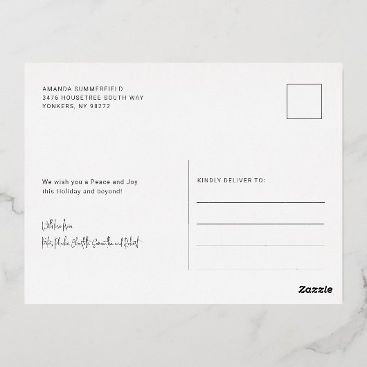 Elegant Moderne Kerstfamilie Foto Gold Folie Feestdagen Briefkaart (Achterkant)