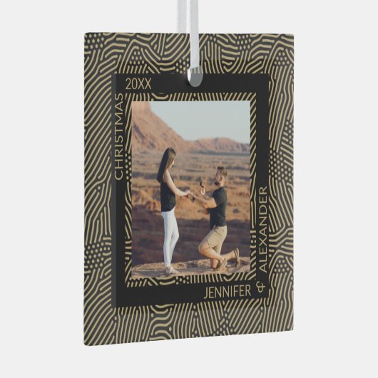 Elegant Moderne kerstparfoto Glas Ornament (Voorkant Rechts)