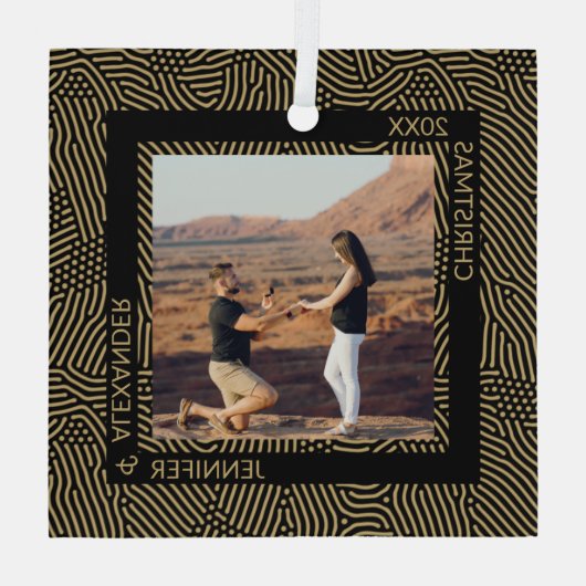 Elegant Moderne kerstparfoto Glas Ornament (Achterkant)
