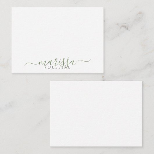 Elegant Moderne Manuscript Groene Monogram Naam Notitiekaartje (Voorkant / Achterkant)