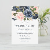 Elegant moderne marine & Blush All Seasons Wedding Kaart (Staand voorkant)
