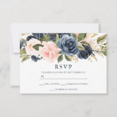Elegant moderne marine & Blush All Seasons Wedding RSVP Kaartje (Voorkant)