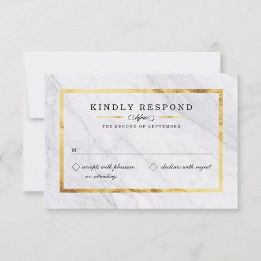 Elegant moderne marmer- en Gold RSVP-kaarten RSVP Kaartje (Voorkant)