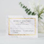 Elegant moderne marmer- en Gold RSVP-kaarten RSVP Kaartje (Staand voorkant)