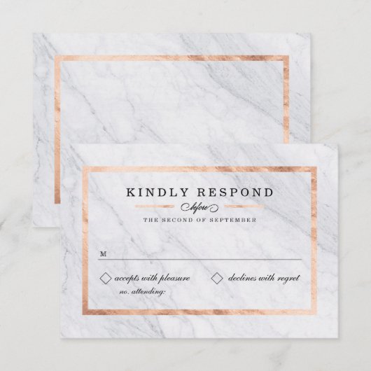 Elegant moderne marmer- en Roos Gold RSVP-kaarten RSVP Kaartje (Voorkant / Achterkant)